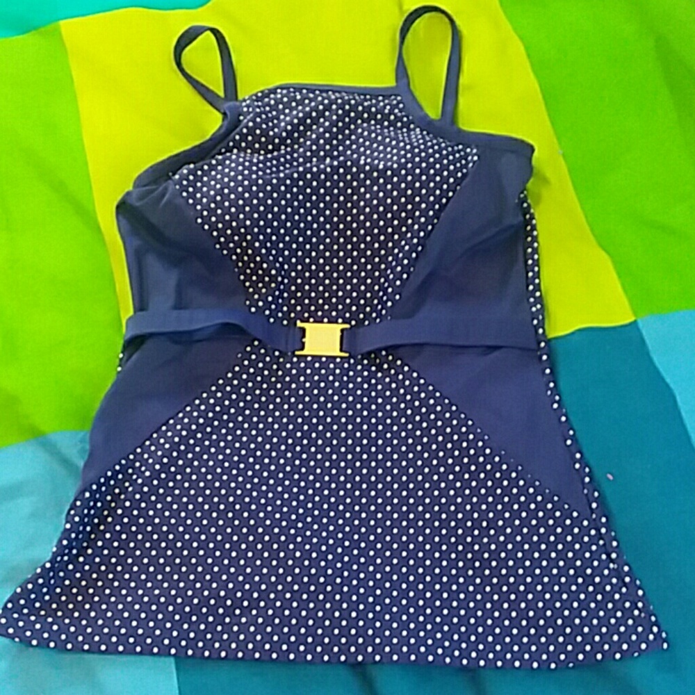 Lime Ricki tankini navy polka dot